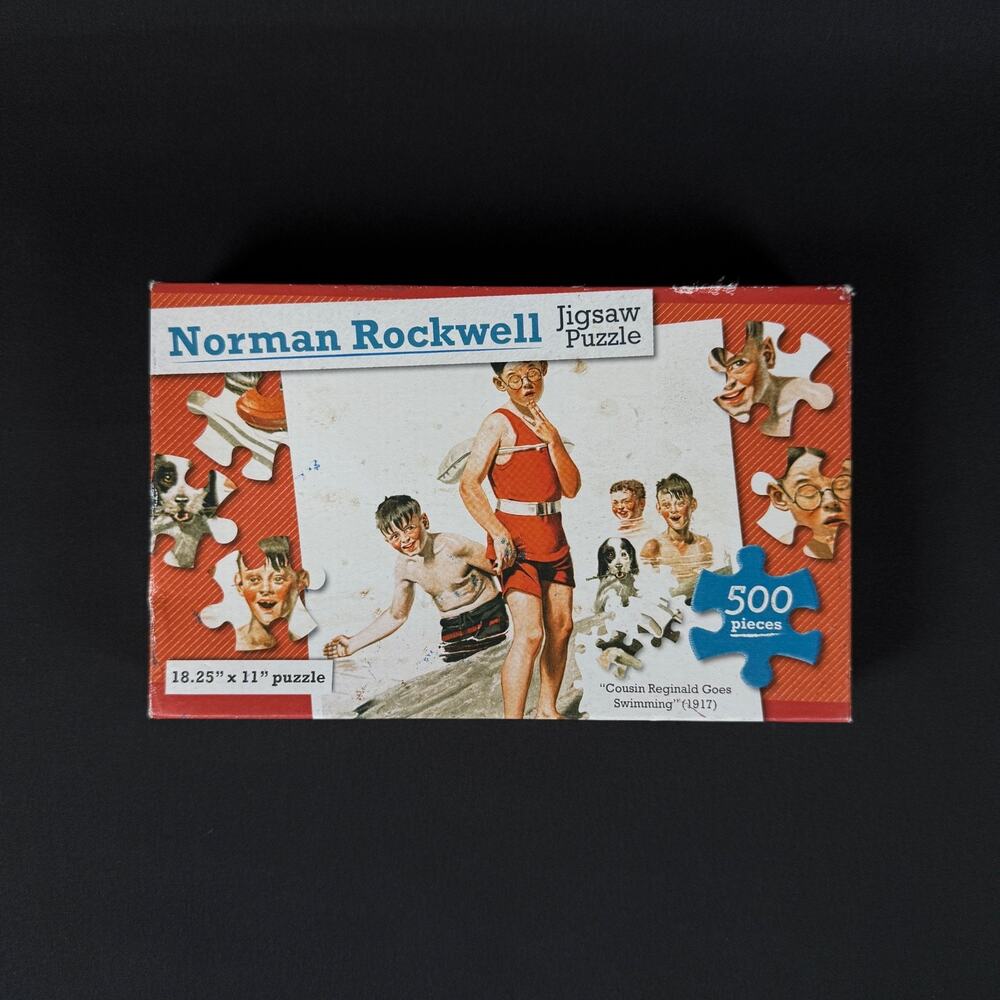 Norman Rockwell Cousin Reginald Goes Swimming 500 Piece Puzzle NEW